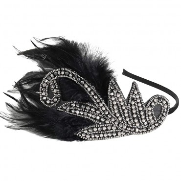 BABEYOND 1920s Flapper Headband Accessories Roaring 20s Feather Hair Band Vintage Gatsby Party Accessories Silver - B6B4SWSS0