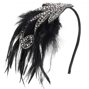BABEYOND 1920s Flapper Headband Accessories Roaring 20s Feather Hair Band Vintage Gatsby Party Accessories Silver - B6B4SWSS0