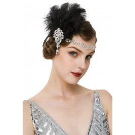 BABEYOND Women's Ostrish Feather Crystal Headband Feather Headband Flapper Headpiece 1920s - BK1B56QDJ