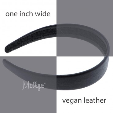 Black 1 Inch Wide Leather Like Headband Solid Hair band for Women and Girls - B2F00MRE9