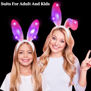 Camlinbo 6 Pack LED Easter Plush Bunny Ears Headbands,3 Modes Light Up Fluffy Pink Rabbit Ear Hairband Bunny Cosplay Costume Accessories for Kids Adults Women Girls Easter Basket Stuffers Party Favors - B2FXXGSNM