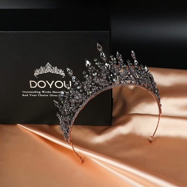 DOYOU Crowns for Women Black Gothic Crowns for Girls Vintage Baroque Queen Tiara for Wedding Pageant Prom Headpieces - BCGADDIFP