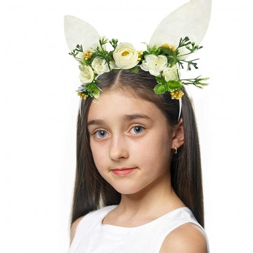 Easter Bunny Ears Headband Spring Flower Crown Headband Woodland Floral Hairband Party Birthday Supply - BITHD5WSF
