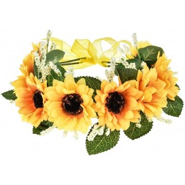 Floral Fall Sunflower Halo Wedding Crown Flower Girls Headband Birthday Party Headpiece FL-18 - B2F0CXTKU