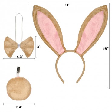 Funcredible Bunny Ears Headband Kit- Mellow Plush Easter Rabbit Ears Headband with Tail and Bowtie Bunny Cosplay Costume Accessories for Kids and Adults - BGAMJD84X