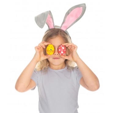 Funcredible Bunny Ears Headband Plush Easter Rabbit Ears Bunny Cosplay Costume Accessories for Kids and Adults Gray + Pink and White + Pink - BOWH3U1RO