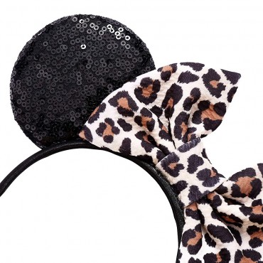 JIAHANG Sequin Mouse Ears Headband Leopard Cheetah Print Bow Hair Band，Party Decoration Headpiece Costume Accessories for Girls Women - BNQVA8Z17