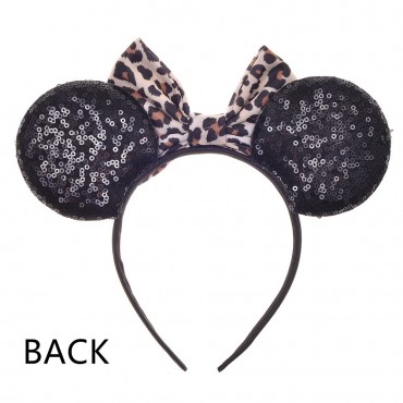 JIAHANG Sequin Mouse Ears Headband Leopard Cheetah Print Bow Hair Band，Party Decoration Headpiece Costume Accessories for Girls Women - BNQVA8Z17