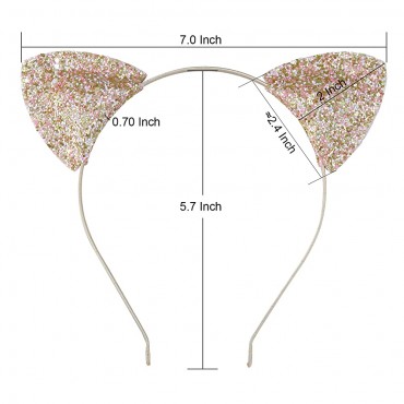 Lee Design Glitter Cat Ears Headband Cute Cat Ears Hair Bands 3D Puffy Ears Makeup Cat Ears for Daily Wearing and Party Decorations One Size Golden color Multicolor Medium - B0S2PXXDB