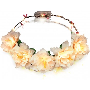 Light Up Flower Crown Headband for Festivals with Warm White LED Lights for Weddings and Festivals - B5VEWMAH5