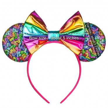 Mouse Ears Headbands Shiny Bows Mouse Ears Glitter Party Princess Decoration Cosplay Costume for Baby Kids Girls & Women Magic rainbow-1 - BSAM22Z44