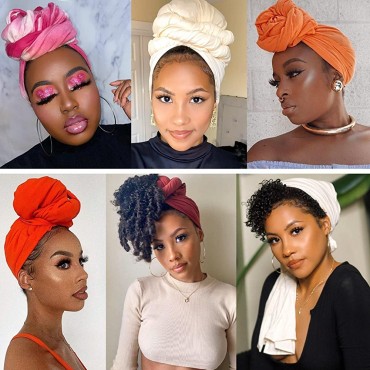 PWEOUKE 4 Packs Stretch Turban Knit Head Wrap Scarf Soft African Headwraps for Women Solid Color Urban Long Breathable Head Band Tie - BHQFNSZ18