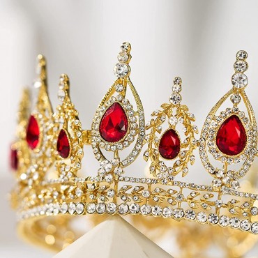 SWEETV Royal Queen Crown Wedding Tiara for Bride Rhinestone Tiaras and Crowns for Women Costume Headpiece for Birthday Cosplay Party Celebration,Red Bailey - BQUM8M1RQ