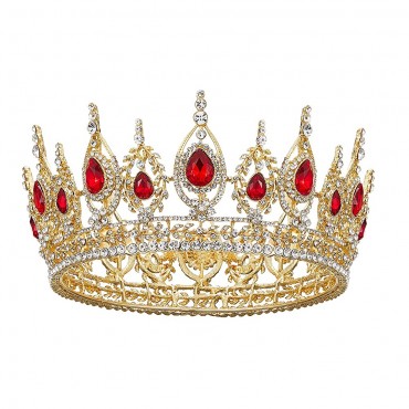 SWEETV Royal Queen Crown Wedding Tiara for Bride Rhinestone Tiaras and Crowns for Women Costume Headpiece for Birthday Cosplay Party Celebration,Red Bailey - BQUM8M1RQ