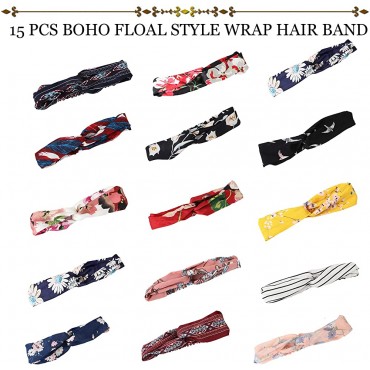 THUNARAZ 15PCS Headbands Women Girls Headwraps Hair Bands Boho Knotted Floal Style Criss Accessories - B1OR5AVZD