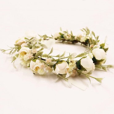 UKYLIN Flower Crown for Girls Flower Headband Wreath for Wedding Baby Shower Family Photos and Fancy Gala StyleE-White - B7D0MXXQE
