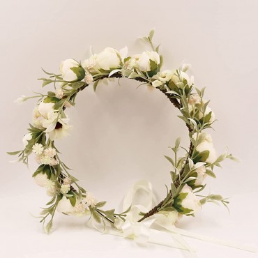 UKYLIN Flower Crown for Girls Flower Headband Wreath for Wedding Baby Shower Family Photos and Fancy Gala StyleE-White - B7D0MXXQE