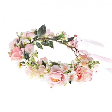 Vividsun Flower Crown Floral Wreath Headband Floral Crown Wedding Festivals Photo Props Headpiece pink - BXKWPV83O
