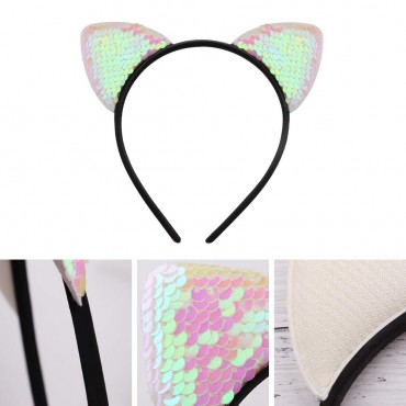 WXJ13 10 Pieces Cat Ears Headbands Reversible Sequins Headbands Hair Accessories for Girls and Women - B0FRR2R7Y