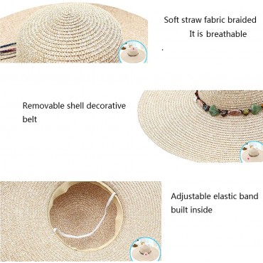 Adrinfly Women Foldable Floppy Wide Brim Straw Sun Hat Travel Packable Adjustable Summer Beach Accessories Hat UV UPF 50+ - B7OY7MOLV