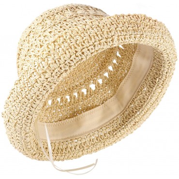 boderier Women's Raffia Straw Bucket Sun Hat Packable Hand-Woven Floppy Brim Summer Hat Beach Accessories - B45Q9I4HL