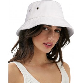 Bucket Hat for Women Men Canvas Washed Cotton Trendy Distressed Womens Summer Beach Sun Hats with Detachable Strings - B5AHV3DH3