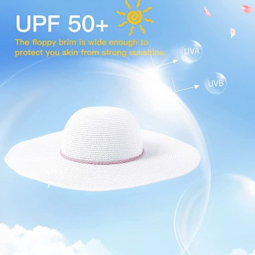 FARVALUE Women's Sun Straw Hat Wide Brim Summer Hat with Wind Lanyard Foldable Roll up Floppy UPF 50+ Beach Hats for Women - BKC1GP0K0