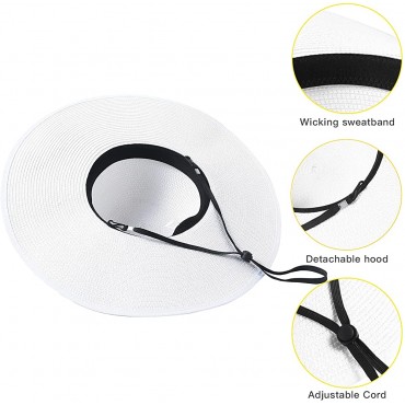FARVALUE Women's Sun Straw Hat Wide Brim Summer Hat with Wind Lanyard Foldable Roll up Floppy UPF 50+ Beach Hats for Women - BKC1GP0K0