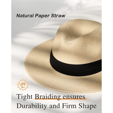 FURTALK Panama Hat Sun Hats for Women Men Wide Brim Fedora Straw Beach Hat UV UPF 50 - BOCMFQ8TF