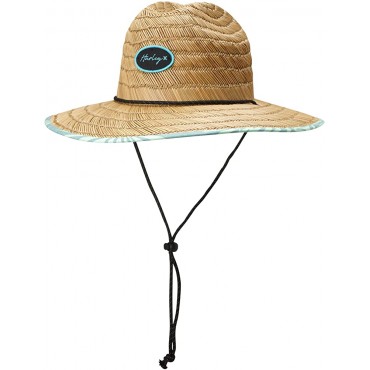 Hurley Women's Straw Hat Capri Medium Brim Real Straw Lifeguard Sun Hat with Chin Strap - BZ1OLIUYI