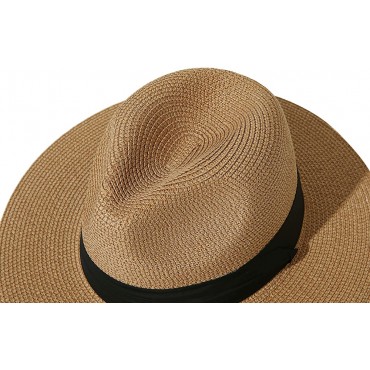 JOYEBUY Womens UPF50 Foldable Summer Straw Hat Wide Brim Fedora Sun Beach hat - BXZN0FR41