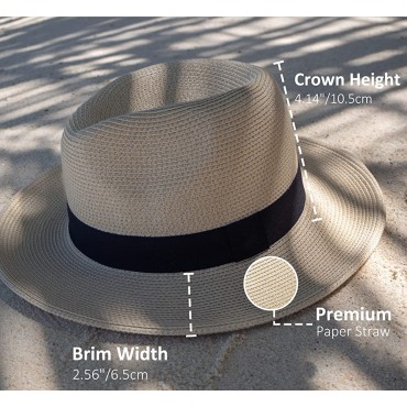 Joywant Womens Straw Fedora Beach Sun Hat Packable Wide Brim Panama Hat for Women UV UPF50+ Summer Hat-Abby - B4NCPKJGN