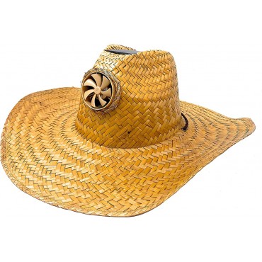 Kool Breeze Solar Hat Plain Gentlemen's Brown Wide Brim Protection Ventilated Solar Fan Operated - B1CQUXCD4