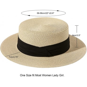 Lanzom Sun Hats for Women Wide Brim Straw Boater Hat Foldable Packable Beach Hat for Summer - BYERAZK8T