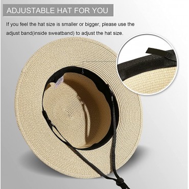 Lanzom Sun Hats for Women Wide Brim Straw Boater Hat Foldable Packable Beach Hat for Summer - BYERAZK8T