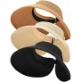 MEINICY 3PCS Foldable Straw Sun Visor Hats for Women Wide Brim Ponytail Summer Beach Hat Protect Your Skin Easily Nature+Black+Beige 3PCS - BP4PRVWM1