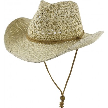Muryobao Womens Summer Straw Hat Wide Brim Outdoor UV Protection Foldable Cowboy Sun Hat Fedora Beach Cap - BE5D746EI