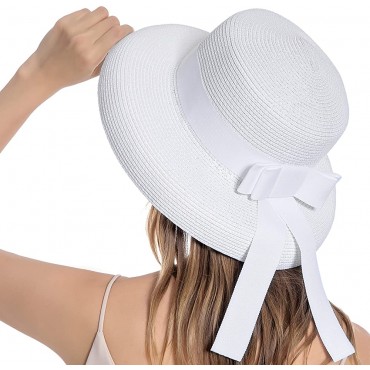 Muryobao Womens Sun Straw Hat Summer UV Protection Travel Foldable Brim Bucket Hat Vintage Cloche Beach Fishing Cap - B98YRAUUY