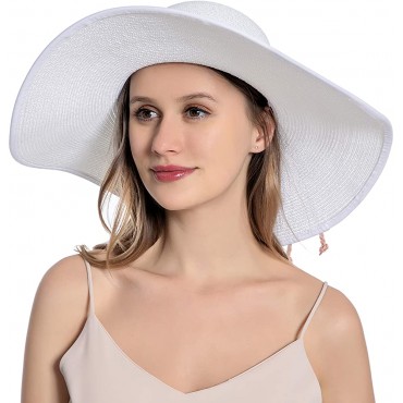 Muryobao Womens Sun Straw Hat Wide Brim UV UPF 50 Summer Hat Foldable Roll up Floppy Beach Cap for Women - B8RLWDLHN