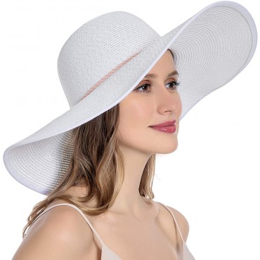 Muryobao Womens Sun Straw Hat Wide Brim UV UPF 50 Summer Hat Foldable Roll up Floppy Beach Cap for Women - B8RLWDLHN