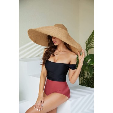 Oversized Beach Straw Hat for Women Fashion Large Wide Brim Visor Hats Handmade Roll Up Floppy Sun Hat for Summer Beach Cap - BE3MBTK4A