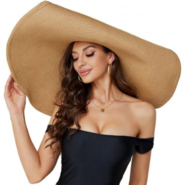 Oversized Beach Straw Hat for Women Fashion Large Wide Brim Visor Hats Handmade Roll Up Floppy Sun Hat for Summer Beach Cap - BE3MBTK4A