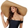 Oversized Beach Straw Hat for Women Fashion Large Wide Brim Visor Hats Handmade Roll Up Floppy Sun Hat for Summer Beach Cap - BXSNO0F3K
