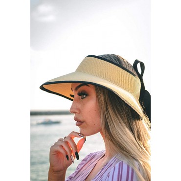 Pineapple&Star Vienna Visor Women’s Summer Sun Straw Packable UPF 50+ Beach Hat - B17FN9SWS