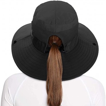 Rosoz 2 Pack Ponytail Sun Bucket Hats for Women UV Protection Foldable Mesh Wide Brim Hiking Beach Fishing Summer Safari - BQM12TKW3