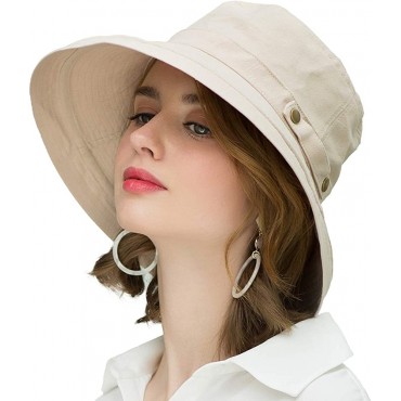 Somaler Womens Cotton Wide Brim Sun Hats UPF50+ UV Packable Beach Hat Summer Bucket Cap for Travel - BB6T6YIFA