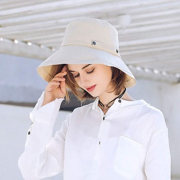 Somaler Womens Cotton Wide Brim Sun Hats UPF50+ UV Packable Beach Hat Summer Bucket Cap for Travel - BB6T6YIFA