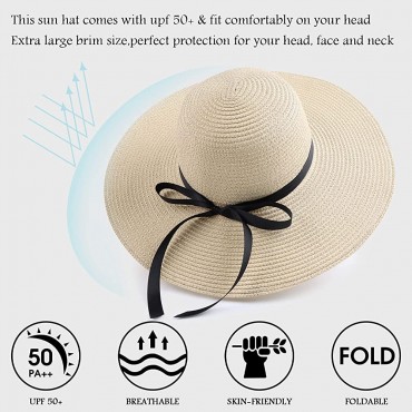 Summer Hats for Women Wide Brim Women Straw Beach Hat Little Girl Sun Cap Foldable Ladies Hats - B0H758VDB