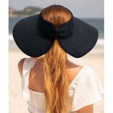 Sun Visors for Women Wide Brim Straw Hat Women Beach Visor Hats for Women Uv Protection Foldable Sun Hat Women Beach Hat - B2ENBLOC0