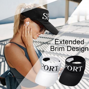 Women Knitted Sun Sports Visor Hat Elastic Quick Drying Wide Brim Sun Protection Hat for Golf Riding Beach Hiking - BCKQA251Z